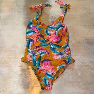 Tropical print one-piece